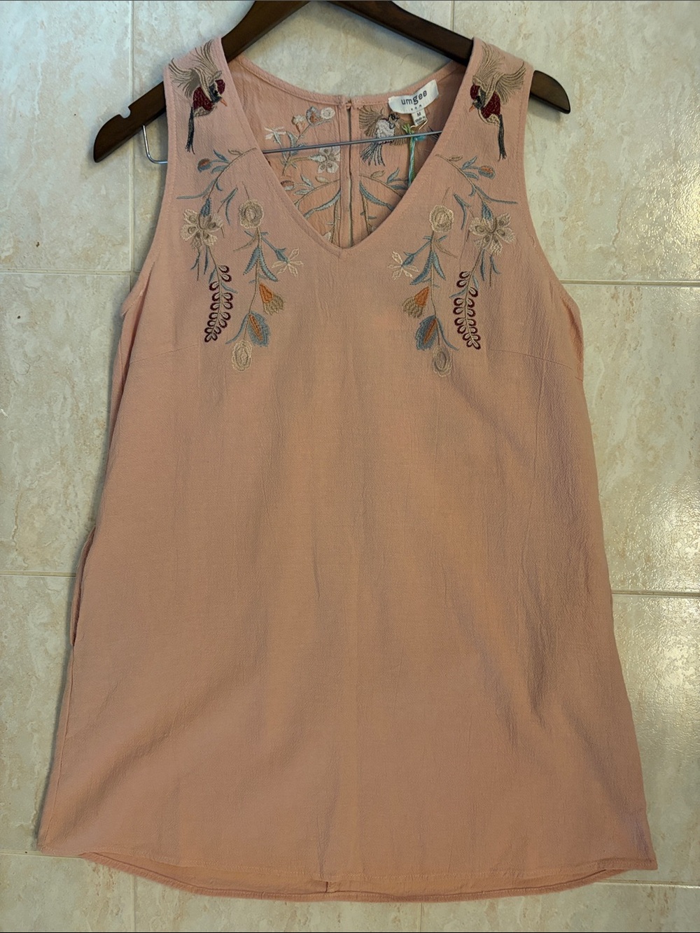 Umgee Dusty Rose Embroidered V-Neck Sleeveless Tunic